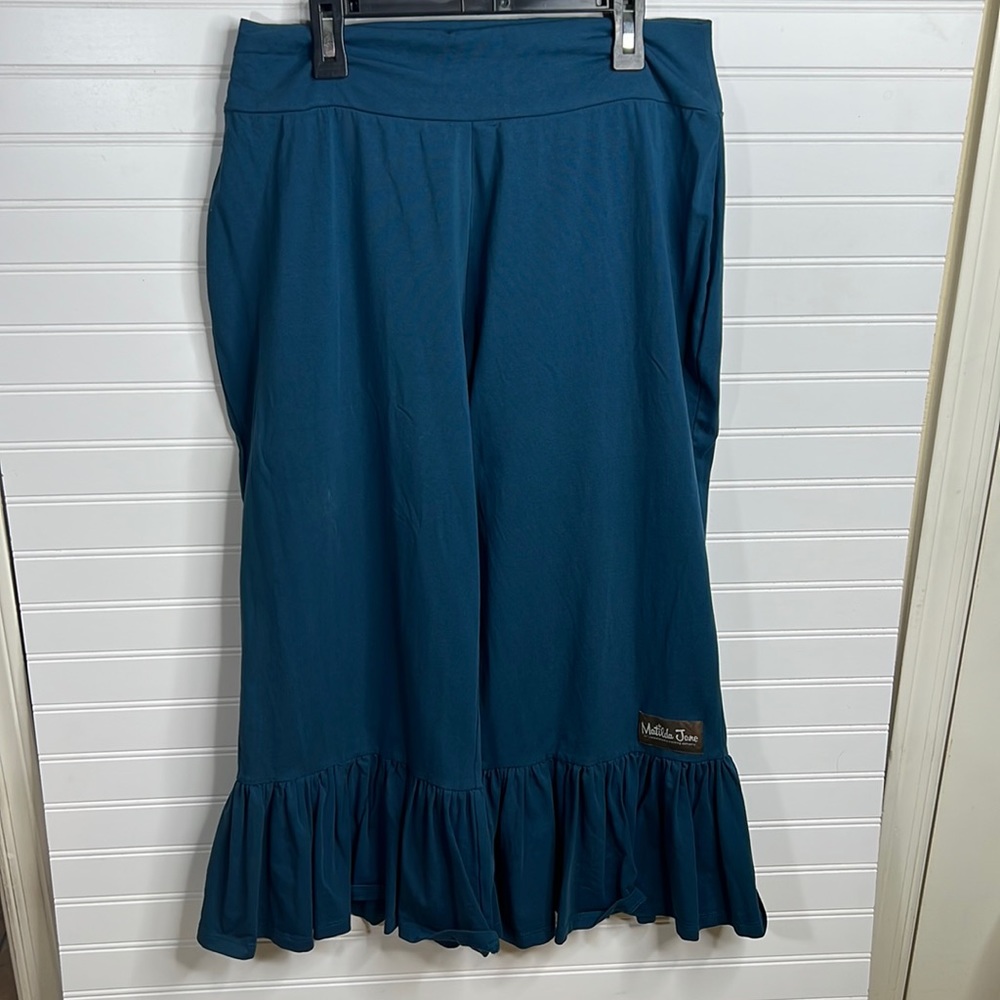 Matilda Jane Womens Size L Enchanted Garden Beaufort Big Ruffle Pants Blue